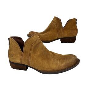 Born Brie Ankle Bootie Size 9.5 Brown Distressed Suede Boots Back Zip Block Heel